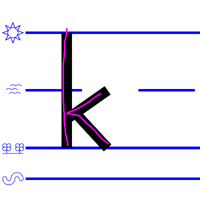 An image domonstrating how to write a lower case "k".