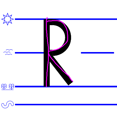 An image domonstrating how to write a uppercase "R".